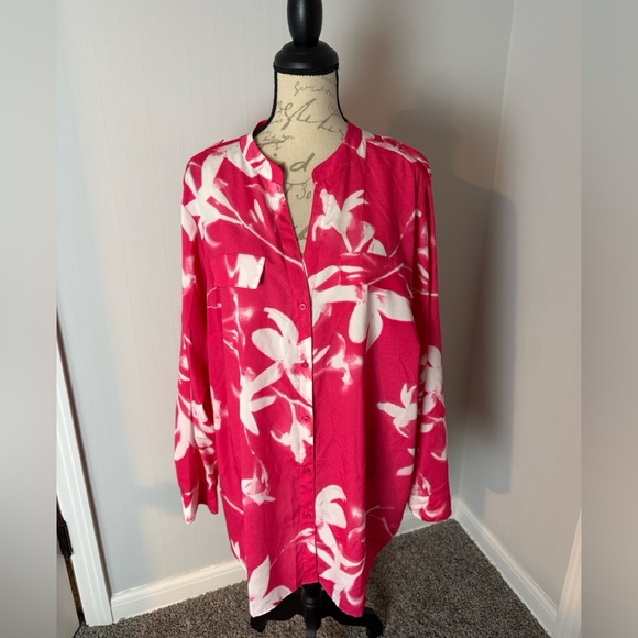 Calvin Klein Plus Size Floral-Print Blouse in Pink Size 2X - Picture 2 of 8